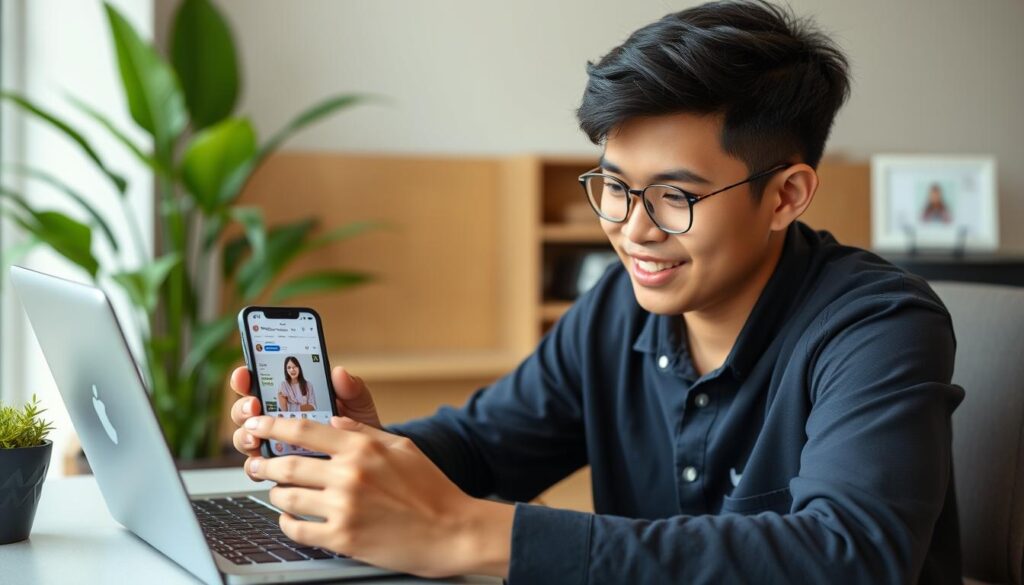 Pelajar melakukan pemasaran affiliate melalui media sosial semasa cuti sekolah