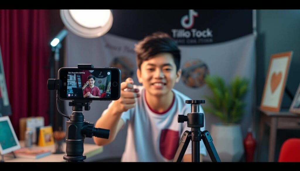 Pelajar membuat kandungan video untuk media sosial semasa cuti sekolah