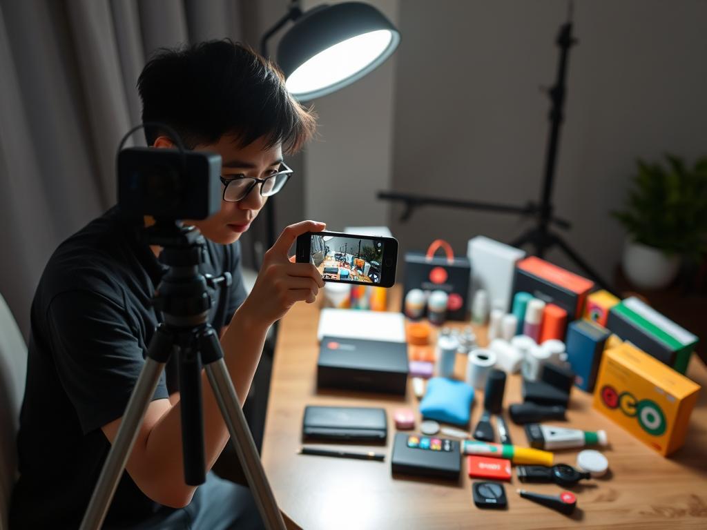 Pelajar menjual produk dalam talian melalui platform e-dagang semasa cuti sekolah