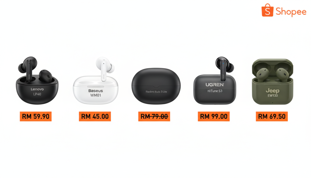 Perbandingan 5 wireless earbuds murah terbaik Shopee bawah RM100