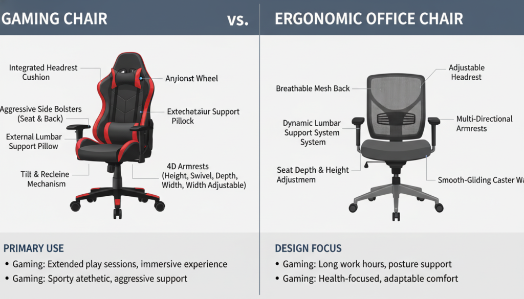 Perbandingan ciri-ciri kerusi gaming vs kerusi ergonomik shopee
